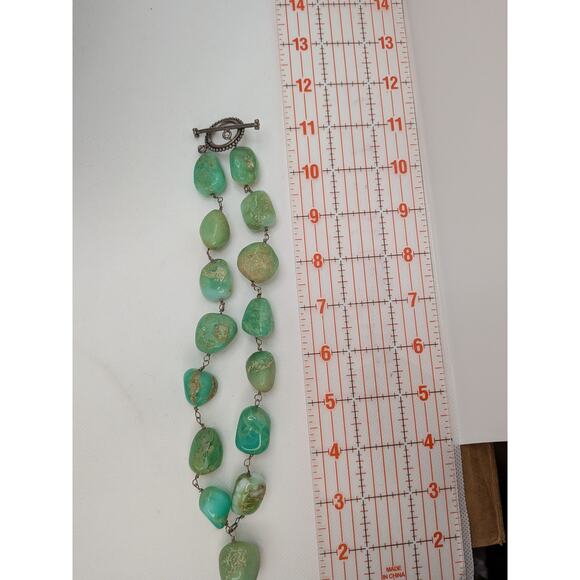 Large Turquoise Sterling Silver Linked Necklace with Big Toggle Clasp 18.5" - Picture 4 of 6